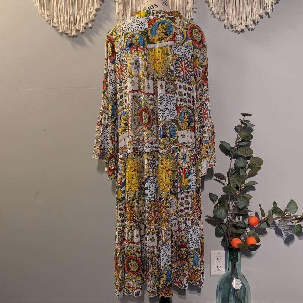 Women's Whimsigoth Orange Fashion Village Celestial Aline Midi Dress Size S/M - Picture 6 of 9